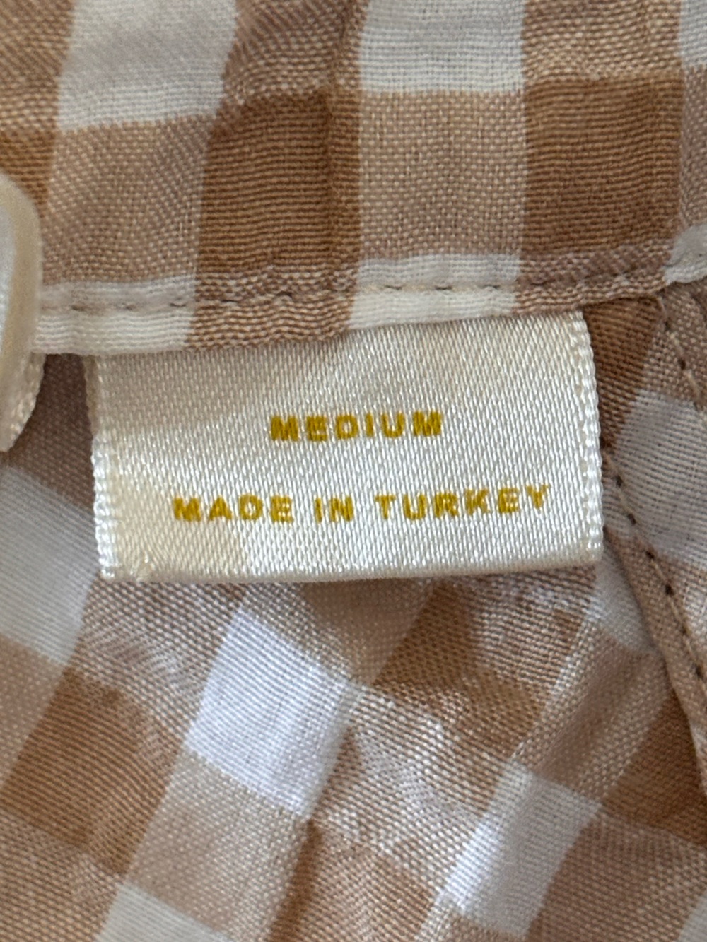 Anthropologie Tan and White Gingham Cap-Sleeve Button-Down Top - Picture 6 of 11